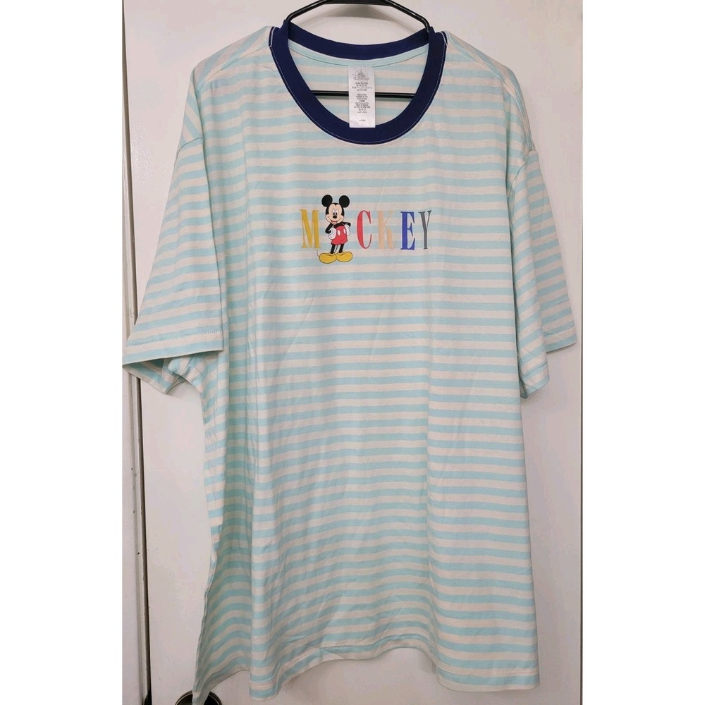NWT Disney Parks Striped Mickey Tshirt Sz XXL Short Sleeve Casual *Small Hole*